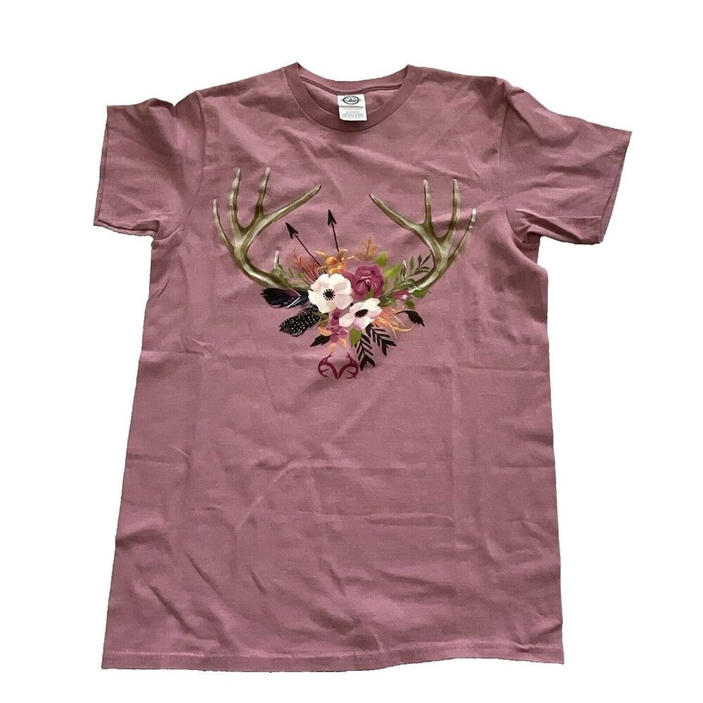 Delta Pro Weight Printed Graphic Tee Antlers with Flowers Women's Size S